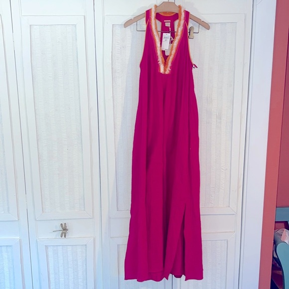Magaschoni Raspberry T- Back Fringe Dress NWT SZ XS - Picture 1 of 6